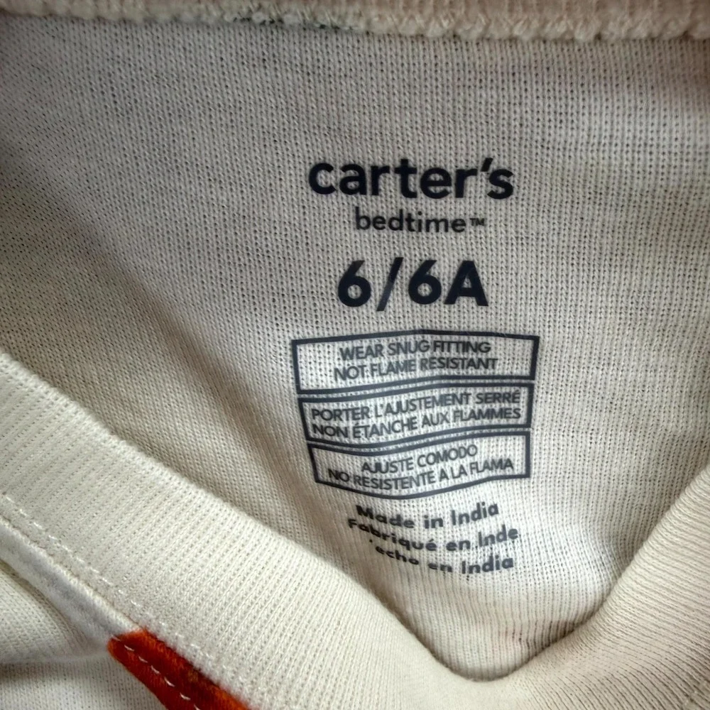 Carters 2 Piece Pajama Set Toddler Kids 6/6A Cream Thanksgiving Fall Pattern PJs